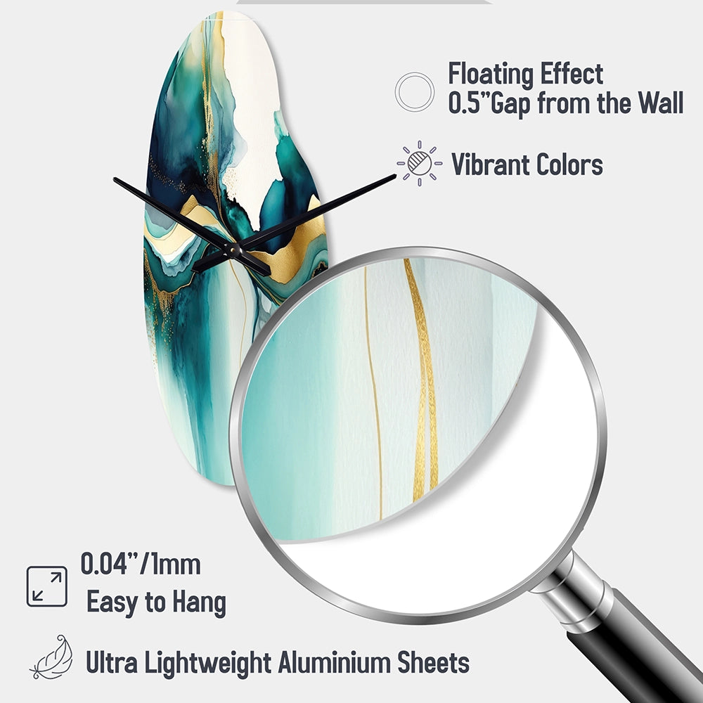 Teal And Gold Abstract Expression I - Asymmetric Metal Wall Clock