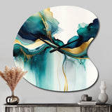 Teal And Gold Abstract Expression I - Asymmetric Metal Wall Clock