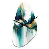 Teal And Gold Abstract Expression I - Asymmetric Metal Wall Clock