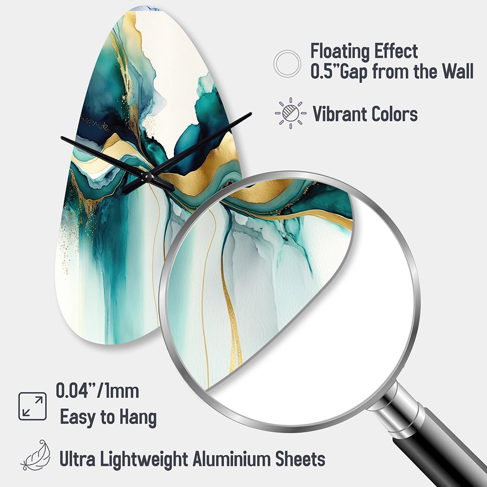 Teal And Gold Abstract Expression I - Asymmetric Metal Wall Clock