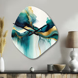 Teal And Gold Abstract Expression I - Asymmetric Metal Wall Clock