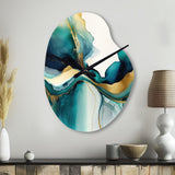 Teal And Gold Abstract Expression I - Asymmetric Metal Wall Clock