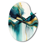Teal And Gold Abstract Expression I - Asymmetric Metal Wall Clock