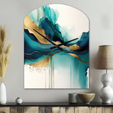 Teal And Gold Abstract Expression II - Asymmetric Metal Wall Clock
