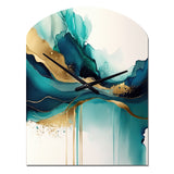 Teal And Gold Abstract Expression II - Asymmetric Metal Wall Clock