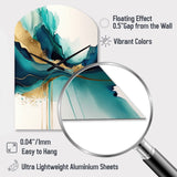 Teal And Gold Abstract Expression II - Asymmetric Metal Wall Clock