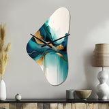 Teal And Gold Abstract Expression II - Asymmetric Metal Wall Clock