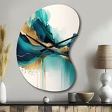 Teal And Gold Abstract Expression II - Asymmetric Metal Wall Clock