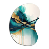 Teal And Gold Abstract Expression II - Asymmetric Metal Wall Clock
