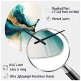 Teal And Gold Abstract Expression II - Asymmetric Metal Wall Clock