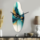 Teal And Gold Abstract Expression II - Asymmetric Metal Wall Clock