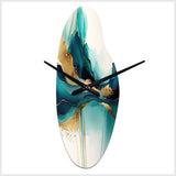 Teal And Gold Abstract Expression II - Asymmetric Metal Wall Clock