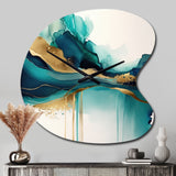 Teal And Gold Abstract Expression II - Asymmetric Metal Wall Clock