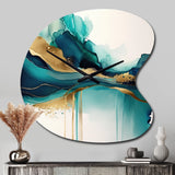 Teal And Gold Abstract Expression II - Asymmetric Metal Wall Clock