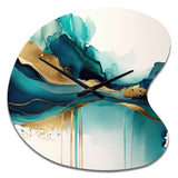 Teal And Gold Abstract Expression II - Asymmetric Metal Wall Clock
