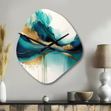 Teal And Gold Abstract Expression II - Asymmetric Metal Wall Clock