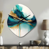 Teal And Gold Abstract Expression II - Asymmetric Metal Wall Clock