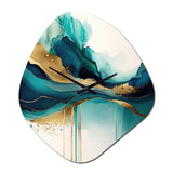 Teal And Gold Abstract Expression II - Asymmetric Metal Wall Clock