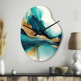 Teal And Gold Abstract Expression II - Asymmetric Metal Wall Clock