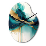 Teal And Gold Abstract Expression II - Asymmetric Metal Wall Clock