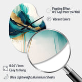 Teal And Gold Abstract Expression II - Asymmetric Metal Wall Clock