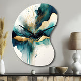 Teal And Gold Abstract Expression III - Asymmetric Metal Wall Clock
