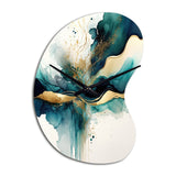 Teal And Gold Abstract Expression III - Asymmetric Metal Wall Clock