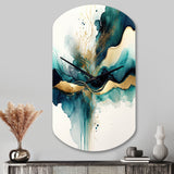 Teal And Gold Abstract Expression III - Asymmetric Metal Wall Clock