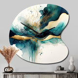 Teal And Gold Abstract Expression III - Asymmetric Metal Wall Clock