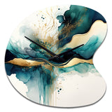 Teal And Gold Abstract Expression III - Asymmetric Metal Wall Clock