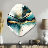 Teal And Gold Abstract Expression III - Asymmetric Metal Wall Clock