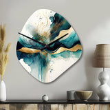 Teal And Gold Abstract Expression III - Asymmetric Metal Wall Clock