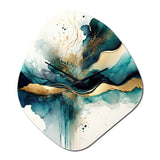 Teal And Gold Abstract Expression III - Asymmetric Metal Wall Clock