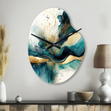 Teal And Gold Abstract Expression III - Asymmetric Metal Wall Clock