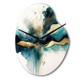 Teal And Gold Abstract Expression III - Asymmetric Metal Wall Clock