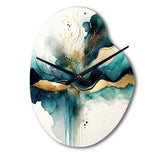 Teal And Gold Abstract Expression III - Asymmetric Metal Wall Clock