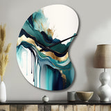 Teal And Gold Abstract Expression IV - Asymmetric Metal Wall Clock
