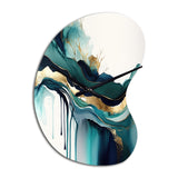 Teal And Gold Abstract Expression IV - Asymmetric Metal Wall Clock