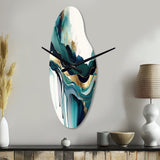 Teal And Gold Abstract Expression IV - Asymmetric Metal Wall Clock