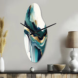 Teal And Gold Abstract Expression IV - Asymmetric Metal Wall Clock