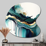 Teal And Gold Abstract Expression IV - Asymmetric Metal Wall Clock