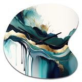 Teal And Gold Abstract Expression IV - Asymmetric Metal Wall Clock