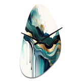Teal And Gold Abstract Expression IV - Asymmetric Metal Wall Clock