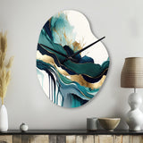 Teal And Gold Abstract Expression IV - Asymmetric Metal Wall Clock