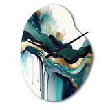 Teal And Gold Abstract Expression IV - Asymmetric Metal Wall Clock