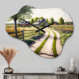 Calm Red Barn In Spring IV - Asymmetric Metal Wall Clock