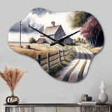 Calm Red Barn In Spring VII - Asymmetric Metal Wall Clock