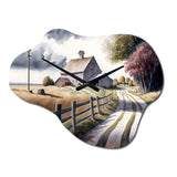 Calm Red Barn In Spring VII - Asymmetric Metal Wall Clock
