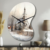Church In Country During Winter IV - Asymmetric Metal Wall Clock