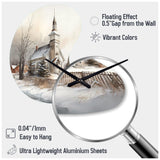 Church In Country During Winter IV - Asymmetric Metal Wall Clock